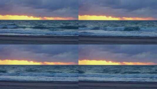 海边海浪翻滚海滩夕阳晚霞海鸥飞翔唯美海景高清在线视频素材下载