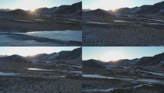 航拍青海西宁高原山脉日出冰河高清在线视频素材下载