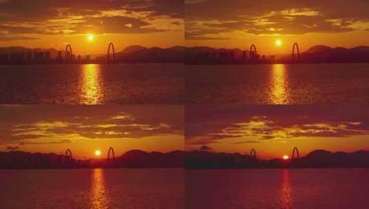 杭州之江大桥夕阳西下延时摄影1高清在线视频素材下载