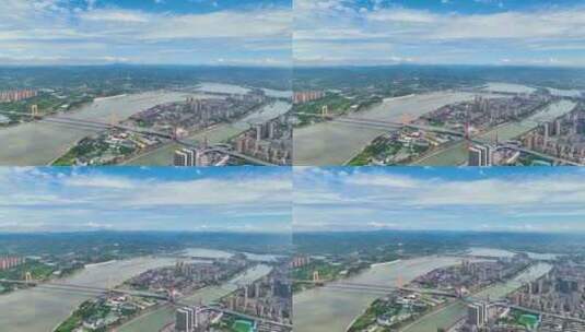 航拍宜昌城市沿江景观高清在线视频素材下载