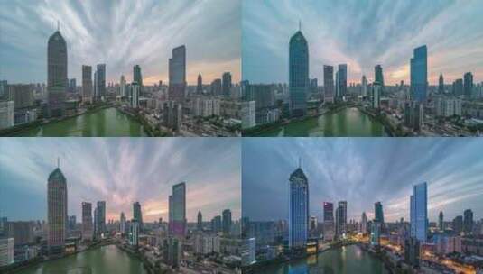 武汉城市地标日转夜延时高清在线视频素材下载