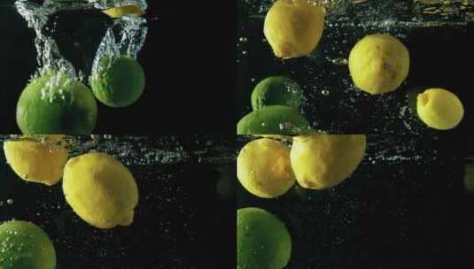 掉落的柠檬片水果慢动作高清在线视频素材下载