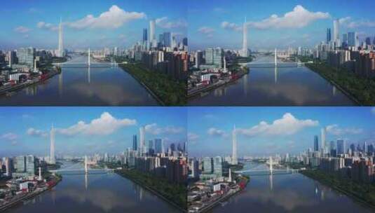 广州珠江新城猎德大桥蓝天航拍高清在线视频素材下载