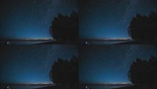 湖泊森林星空 湖景星空 星空银河延时高清在线视频素材下载