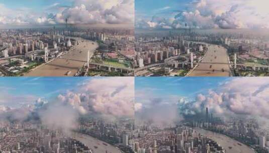 上海南浦大桥航拍穿云高清在线视频素材下载