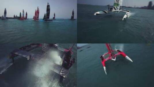 FPV穿越机无人机航拍帆船比赛帆船极速航行高清在线视频素材下载