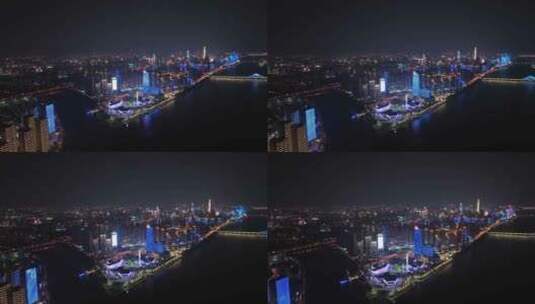 长沙滨江文化园夜景航拍城市北辰建筑风光高清在线视频素材下载