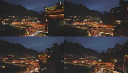 贵州西江千户苗寨夜景航拍高清在线视频素材下载