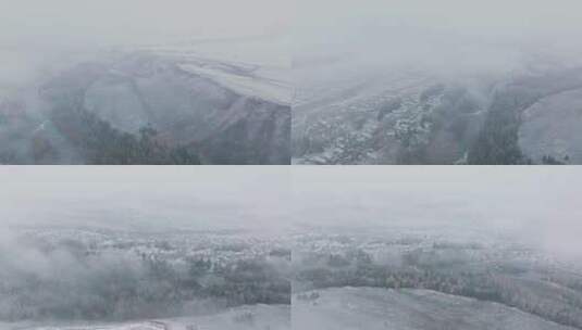 新疆阿勒泰禾木村雪景航拍高清在线视频素材下载
