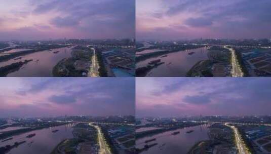佛山青年公园凤翔大桥东平河航拍延时高清在线视频素材下载