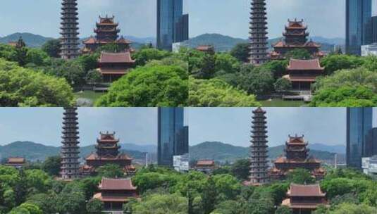 福州西禅古寺航拍城市寺庙古建筑景观风景高清在线视频素材下载