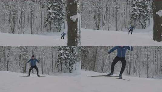 男子运动员在树林里滑雪高清在线视频素材下载