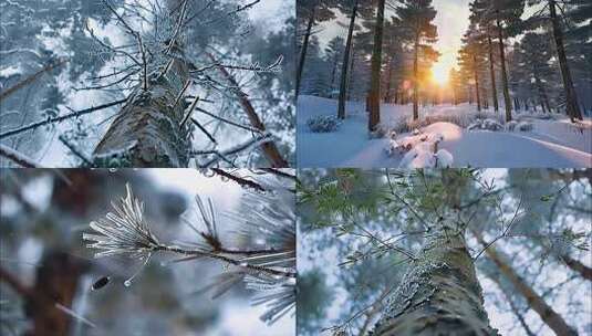 冬天雪景树林雾凇下雪大雪冬季小寒大寒唯美高清在线视频素材下载