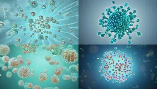 蓝色病毒细胞结构3D渲染图高清在线视频素材下载