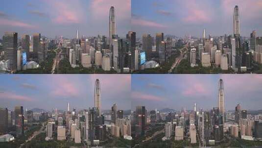 深圳福田区CBD建筑群晚霞夜景航拍高清在线视频素材下载