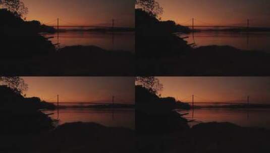 日落时分的河岸剪影高清在线视频素材下载