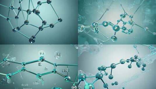 蓝色分子结构三维模型展示高清在线视频素材下载