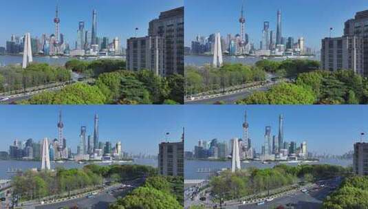 上海外滩人民英雄纪念塔陆家嘴航拍高清在线视频素材下载