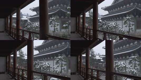 杭州径山寺中式古建筑寺庙雪景高清在线视频素材下载