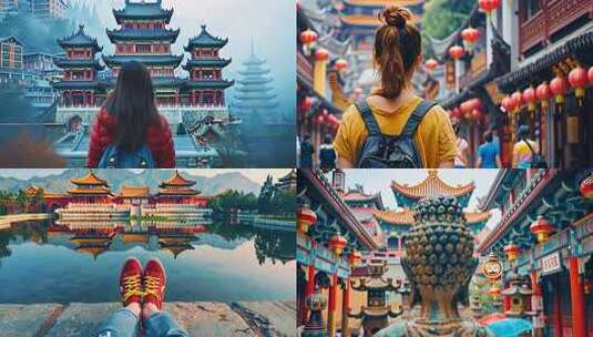 自由的年轻人去旅游 离开城市游览名胜古迹高清在线视频素材下载