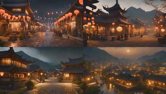 中国古镇夜晚张灯结彩充满节日气氛高清在线视频素材下载