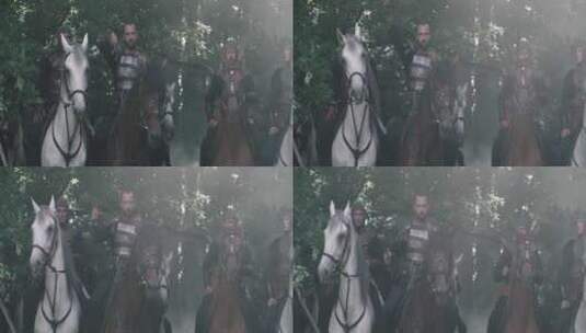 森林中骑着战马的骑士高清在线视频素材下载