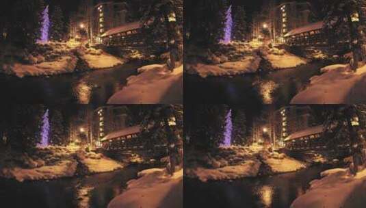 冬天的小河流夜景延时拍摄高清在线视频素材下载