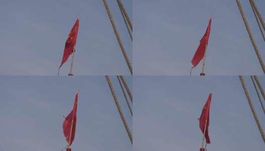 渔船国旗飘扬空镜4k素材高清在线视频素材下载