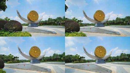 南宁东站广场铜鼓雕塑高清在线视频素材下载