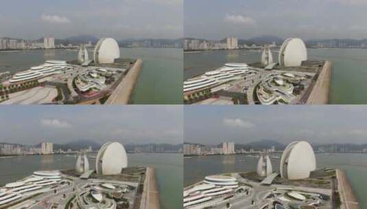 航拍广东珠海野狸岛贝壳大剧院高清在线视频素材下载