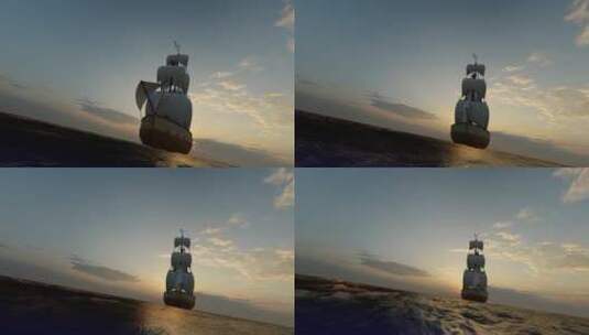 4k 黄昏夕阳下大海远去的帆船高清在线视频素材下载