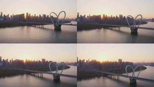 鸟瞰沈阳浑河大桥交通高清在线视频素材下载