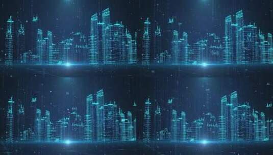 粒子线框全息科技城市高楼建筑街道高清在线视频素材下载