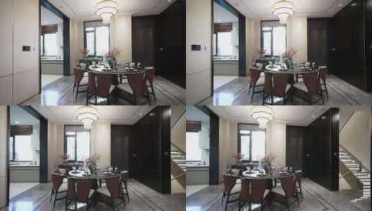 现代简约新中式装修餐厅餐桌高清在线视频素材下载