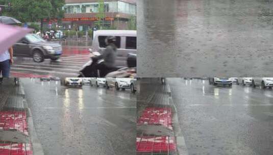 城市街头暴雨行人车流1高清在线视频素材下载