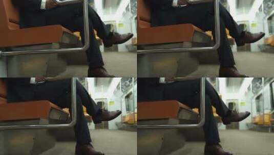 地铁 穿皮鞋的上班族 翘脚 绅士高清在线视频素材下载