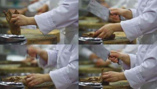 酒店厨房 制作间 砧板 切菜 烤鸭高清在线视频素材下载