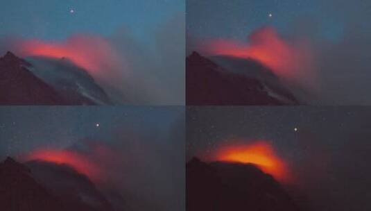 活跃的火山在星夜吸烟高清在线视频素材下载