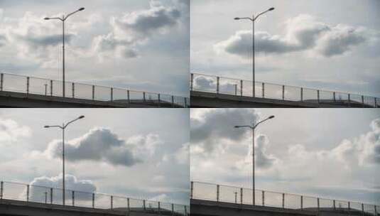 延时摄影8K｜立交桥上的路灯与白云高清在线视频素材下载