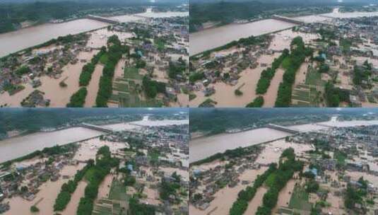 2020年夏天四川洪水灾情航拍高清在线视频素材下载