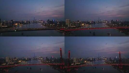 上海杨浦大桥大场景桥梁交通日落夜景4k航拍高清在线视频素材下载