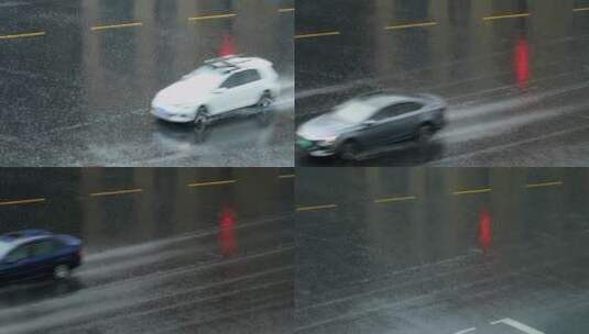 下雨城市路口车流高清在线视频素材下载