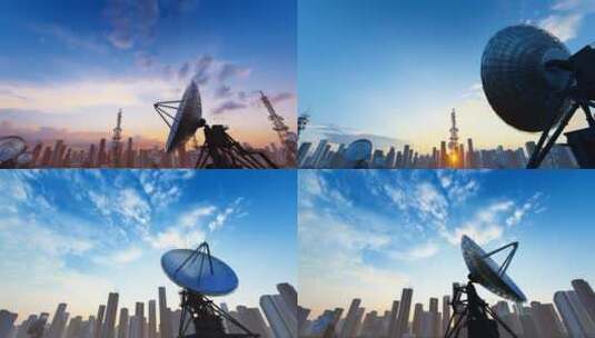 4K 城市卫星雷达天线接收无线网络信号高清在线视频素材下载