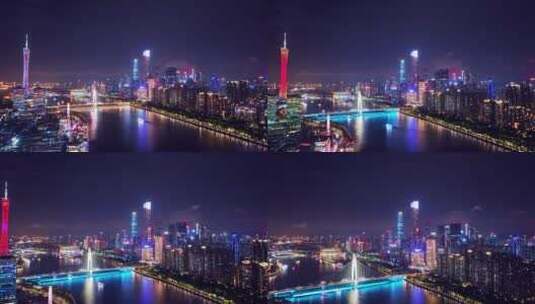 广州珠江两岸夜景航拍高清在线视频素材下载