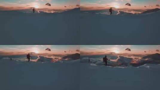 滑雪者站在雪山之巅高清在线视频素材下载