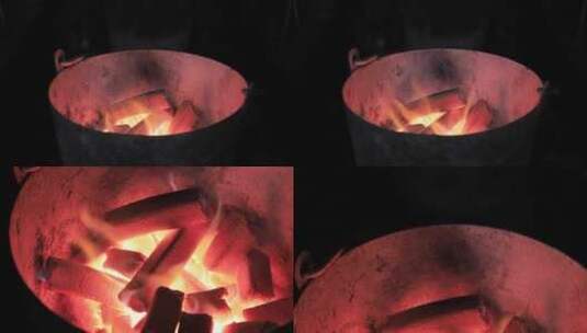 古老的碳火烤火高清在线视频素材下载
