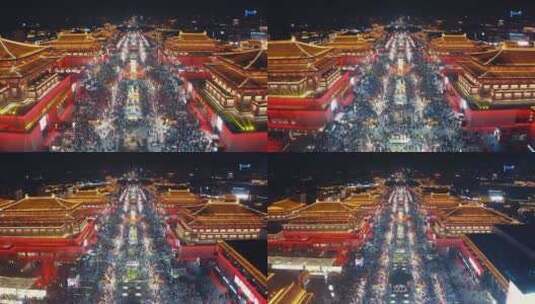 西安大唐不夜城古建筑航拍夜景高清在线视频素材下载