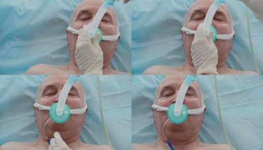 躺在病床上戴着呼吸机的老人高清在线视频素材下载