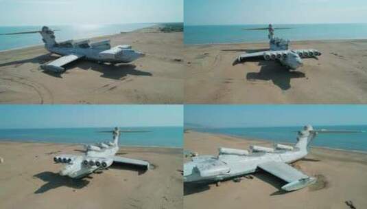 停在海边沙地的飞机高清在线视频素材下载