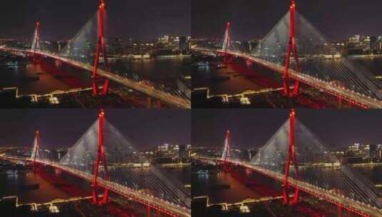 上海杨浦大桥夜景延时航拍03高清在线视频素材下载